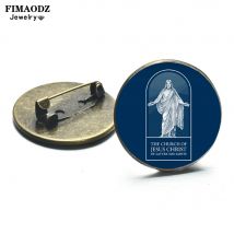 FIMAODZ Mormon Church LDS Brooches Badge Religious God Jesus Pattern Glass Cabochon Shirt Bag Mary Brooch Pins Mormons Gift