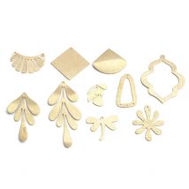 10pcs Polished Raw Brass Flower Leaf Sector Moon Square Shell Dragonfly Shape Charms Pendant For Jewelry Earring Necklace Making