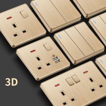 86MM British  UK standard Champagne gold drawl large panel  1/2/3/4gang 1/2way switch socket with USB interface socket