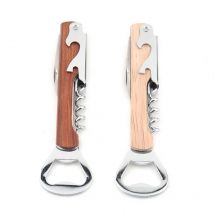 50Pcs/Lot Wood Handle Stainless Steel Hand-Held Deluxe Bottle Opener Corkscrew Double Hinge Waiters Wine Bottle Opener