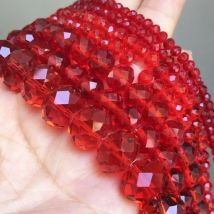 Facettierte rote natürliche Kristallglasperlen lose runde Rondelle Perlen für Schmuckherstellung DIY Armband Halskette 4/6/8/10/12 mm 15 Zoll