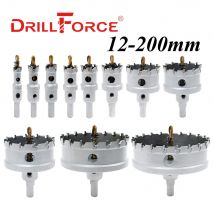 Drillforce 12-200mm TCT Sega a tazza Punte da trapano Lega di carburo di cobalto Acciaio Taglierina Piastra in acciaio inossidabile Ferro Kit da taglio per metalli