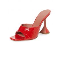 Square Toe Mule Sandals for Women 2025 High Heel Summer Shoes Ladies Elegant Party Dress Red Shoe Large Size Black Slippers