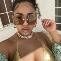 Platz Übergroßen Sonnenbrille Frau Vintage Luxus Randlose Sonnenbrille Für Weibliche Großen Rahmen Gradienten Spiegel Metall Oculos De Sol