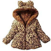 Winter full sleeve Leopard faux fox fur collar Children Girls coat Jacket Baby Girl Outerwear Hooded Infant Clothing Thick Warm