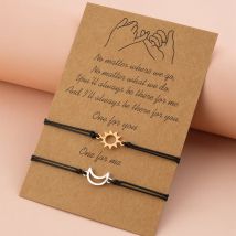2pcs/set Minimalist Sun Moon Charm Couple Bracelet Friendship Jewelry Gift Handmade Adjustable Braided Rope Bracelets Wholesale