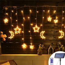 Solar Powered Star Moon LED String Lights Waterproof Garden Fairy Curtain Lights 8 Modes Wire Lamp For Wedding Christmas Decor