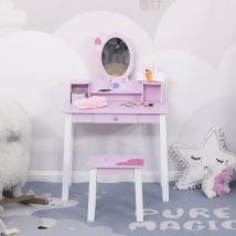HOMCOM Tocador con Taburete Espejo y Mesa de Maquillaje Infantil 59x39x92cm