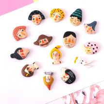 14/28Pcs/Lot Women Face Head Earring Charms Cute Cartoon Candy DIY Resin Sweet Flatback Cabochon Jewelry Pendant Homemade Gift