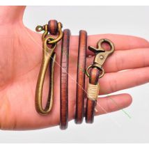 30" Retro Brown Handmade Long Punk Biker Motocycle Trucker 7*5mm Thick Plain Leather Keychain Jean Wallet Chain With Brass Hook