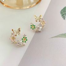 Korean Exquisite Flower Butterfly Earrings For Women Bling AAA Zircon Stud Earring Fashion Wedding Party Jewelry Gift Dropship