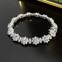 Luxury Flower Lab Diamond Bracelet 925 Sterling Silver Engagement Wedding bangles Bracelets for women Bridal Gemstones Jewelry