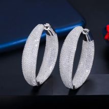 CWWZircons Micro Pflastern Zirkonia Runde Große Aussage Hoop Ohrringe Silber Farbe Luxus Frauen Hochzeit Braut Schmuck CZ809
