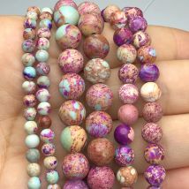 Naturalny fioletowy wielokolorowy cesarski jaspis kamień okrągły osad morski turkusowe koraliki do tworzenia biżuterii Diy bransoletka 4 6 8mm