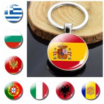Südlichen Europäischen Ländern Albanien Andorra Spanien Portugal Italien Griechenland Malta Flagge Doppel Seite Glas Dome Keychain Flagge Schmuckstück