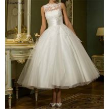 Maßgeschneidertes 2025, Vintage-weißes, ärmelloses, kurzes Hochzeitskleid für Damen, Brautkleider,