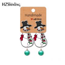 2021 Christmas Snow Man Cartoon Pattern Acrylic Clip Earrings Stud Earrings Resin Epoxys Ear Jewelry