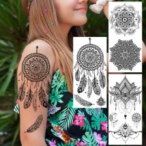 Dreamcatcher Temporäre Tattoos Für Frauen Sexy Mandala Blume Tattoo Henna Mehndi Motte Schmuck Gefälschte Tatoos Indien Spitze Feder