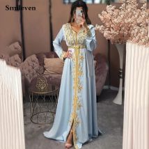 Smileven Sky Blau Marokkanischen Kaftan Formale Abendkleid Langarm Muslimischen Party Kleid Gold Spitze Dubai Kleider Für Besondere Anlässe