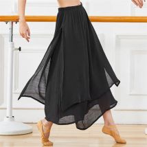 Chinese Folk Dance Klassische Tanzen Hosen Frauen Lose Breite Bein Hosen 2 Schichten Fee Körper Reim Dancewear Seite Split Plus größe
