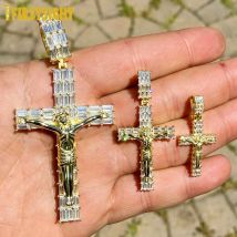 Iced Out Jesus Cross Pendant Necklace For Men Women Gold Color Bling 5A Geometric Zircon Religion Fashion Hip Hop Jewelry