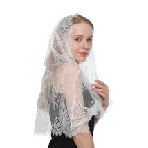 White Women Spanish Mantilla Lace Catholic Veil Chapel Scarf for Church Shawl Head Covering Scarf Mass Shawl Muslim Woman Veil