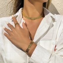 IngeSight.Z Vintage mehrreihige klobige dicke breite Choker-Halsketten, Kragen, goldfarbene Kette, Schlüsselbein-Halsketten für Frauen, Schmuck