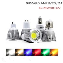 Luce LED 6W 9W 12W COB GU5.3 GU10 E27 E14 MR16Dimming faretto lampada lampadina ad alta potenza rosso verde blu giallo AC110V/220V AC/DC12V