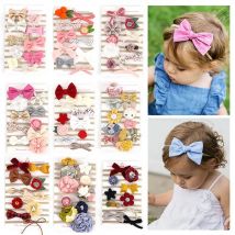 10Pcs/Set Lace Flower Glitter Bowknot Headband for Baby Girls Leather Elastic Hair Band Velvet Cartoon Line Hair Accessories