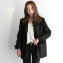 Frauen schwarzen Anzug Blazer Büro jacke Damen maßge schneiderte übergroße Mode Doppel knöpfe langen losen Mantel formell lässig Herbst
