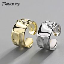 Foxanry Silber Farbe Unregelmäßige Handgemachte Ring für Frauen Kreative Geometrische Breite anillos Schmuck Geschenk Größe 16,5mm Adjustale