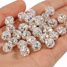 50 sztuk 6/8/10mm AB kolor metalowe koraliki kryształowe Rhinestone kształt kuli luźne koraliki do tworzenia biżuterii DIY prezent akcesoria do bransoletki