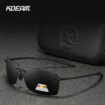 KDEAM Randlose rechteckige Herren-Sonnenbrille, polarisiert, ultraleicht, TR90-Material, Brillengestell, UV400, Sport-Sonnenbrille