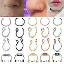 1 Stück Edelstahl Fake Nasenring Hoop Septum Ringe C Clip Lippenring Ohrring für Frauen Fake Piercing Körperschmuck Nicht durchbohrt