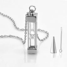 Ewige Sanduhr-Urnen-Halskette für Asche, Feuerbestattung, Schmuck, Andenken, Edelstahl-Gedenkanhänger mit Trichter