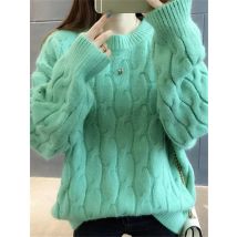 Fashion Autumn Winter Blue O-Neck Twisted Sweater Women Loose Long Sleeve Cashmere Pullovers Female Knitted Jumper Tops Female