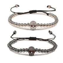 Charm Totenkopf Kopf Kupfer Perlen Armbänder Handgemacht Pave CZ Skelett Kristall Verstellbares Armband Punk Handgelenkschmuck für Frauen Männer