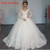 Dostosowane suknie ślubne A Line Vestidos de Novia Sexy V Neck Long Sleeves Lace Appliques Suknie ślubne Suknie balowe Robe de mariage
