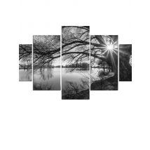 5 Pieces Modern Art Black White Landscape Canvas Painting Tree Lake River Posters Prints for Living Room Home Decoration Quadro