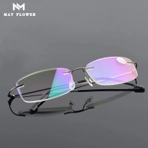 Mai Blume Speicher Titan Randlose Lesebrille Mode Blau Anti-Licht Gläser Männer Platz Weitsicht Gläser Für Frauen + 3 + 3,5