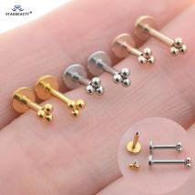2Pcs 16G Post 2.7mm Mini Three-Ball Nose Stud Earrings for Women Labret Lip Ring Helix Tragus Cartilage Lobe Piercing Jewelry