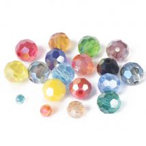 Okrągła 32-fasetowa kula AB Plated Colors 3mm 4mm 6mm 8mm Fasetowane kryształowe szklane luźne koraliki dystansowe do tworzenia biżuterii DIY