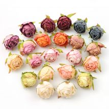 30pcs 3-4cm New Style Oil Rose Bud Artificial Silk Flowers Heads Wedding Decoration DIY Manual Wreath Small Craft Fake Flower