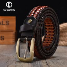 New Men Genuine Leather Braided Belts Webbing High Quality Hand Vintage Belts for Men Gold Pin Buckle Jeans Strap HQ212