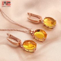 Shenjiang neue Mode einfache ovale baumeln Ohrringe Anhänger Halskette Schmuck Sets für Frauen Hochzeit Temperament Geschenk