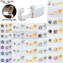1PC Genenic Sterlised Einweg Sicherheit Nase Ohr Piercing Gerät + Sterile Lünette Kristall Stud Blume Körper Piercing Schmuck Baby
