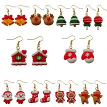 Christmas Sets Earrings Gingerbread Man Tree Snowman Drop Hanging Earrings For Women Children Birthday Gift  Drop Shipping
