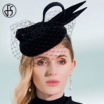 Fs fascinators schwarzer Pillbox Hut mit Schleier bogen australischer Wollfilz Hochzeits hüte Frauen