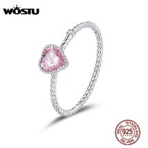 WOSTU Original 925 Sterling Silber Dazzling CZ Ring Rosa Herz Liebe Ringe Für Frauen Hochzeit Finger Silber 925 Schmuck CTR157
