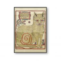 Cat Lubok Russian Art Poster Folk Art Yellow Strip Colorful Cat Canvas Print Woodblock Wall Art Animal Painting Home Decor Gift
